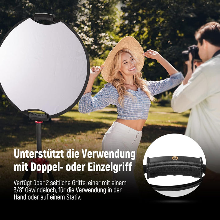 NEEWER 22"/56cm Lichtreflektor mit Handgriff mit 3/8" Gewinde, 5 in 1 Faltscheibe Lichtdiffusor Durc