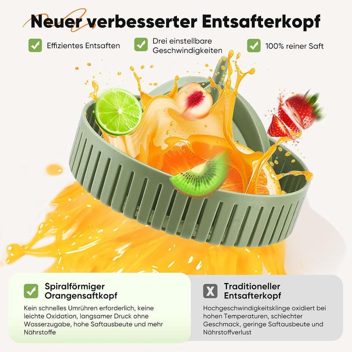 Kabelloser Entsafter, 110mm Slow Juicer Saftpresse für Obst