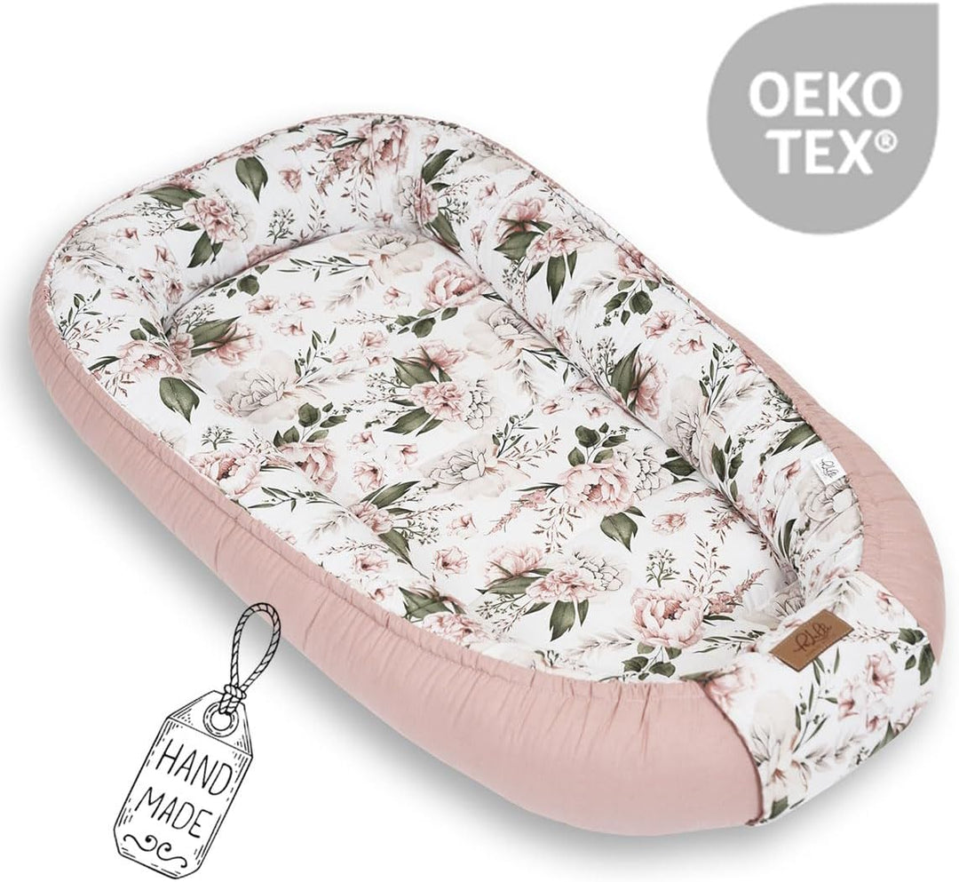 PaLulli® Extra Grosses Babynest 100x60 cm Baumwolle | Beidseitig nutzbares Kuschelnest für Babys | H
