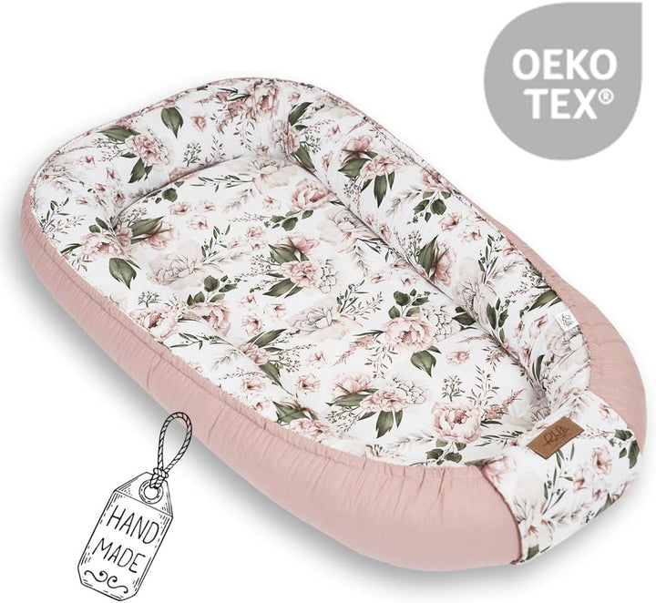 PaLulli® Extra Grosses Babynest 100x60 cm Baumwolle | Beidseitig nutzbares Kuschelnest für Babys | H