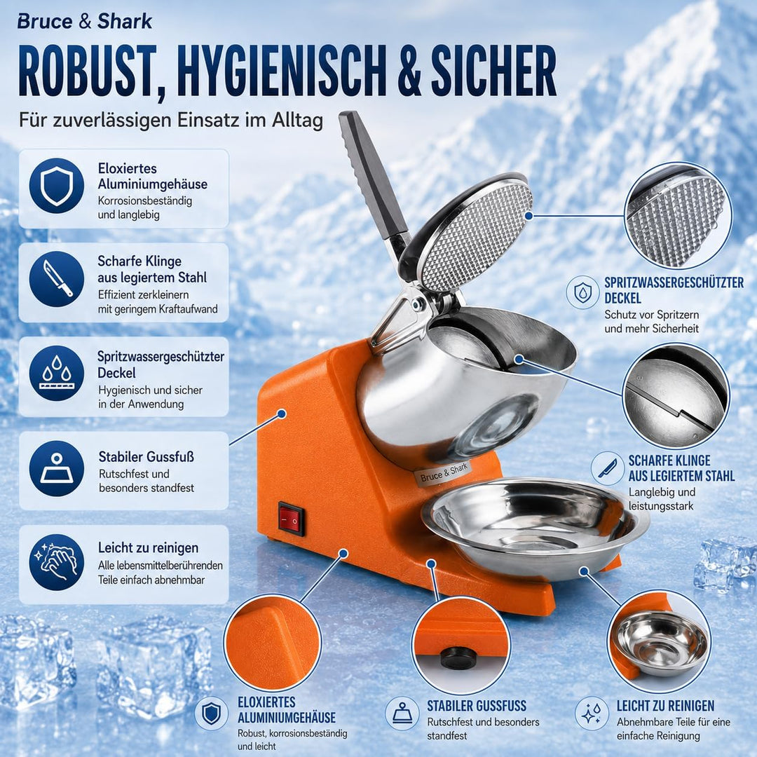 Eiscrusher Ice Crusher Elektrisch 500W, 65-85 kg/h Crushed Ice Maschine für Slushies Cocktails | Cru