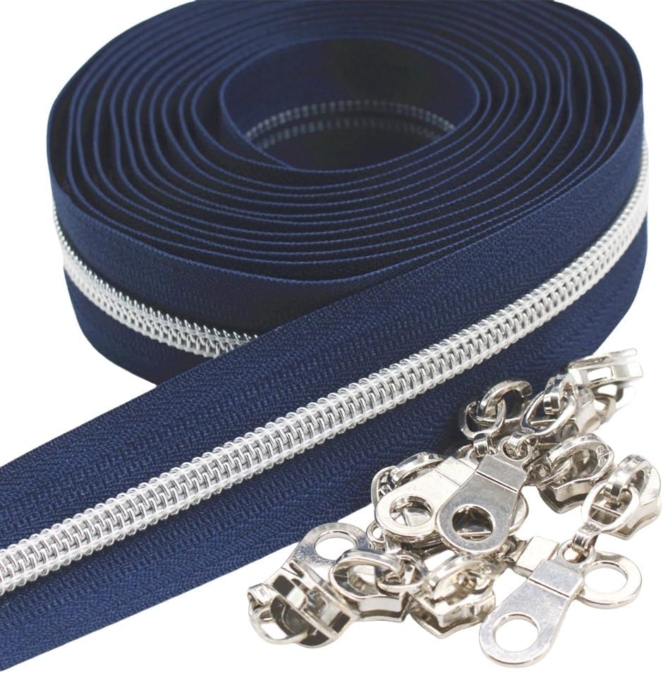 YaHoGa 9 m silberfarben endlos Reissverschluss Meterware Dunkel Blau reissverschluss 6mm-Spirale + 2
