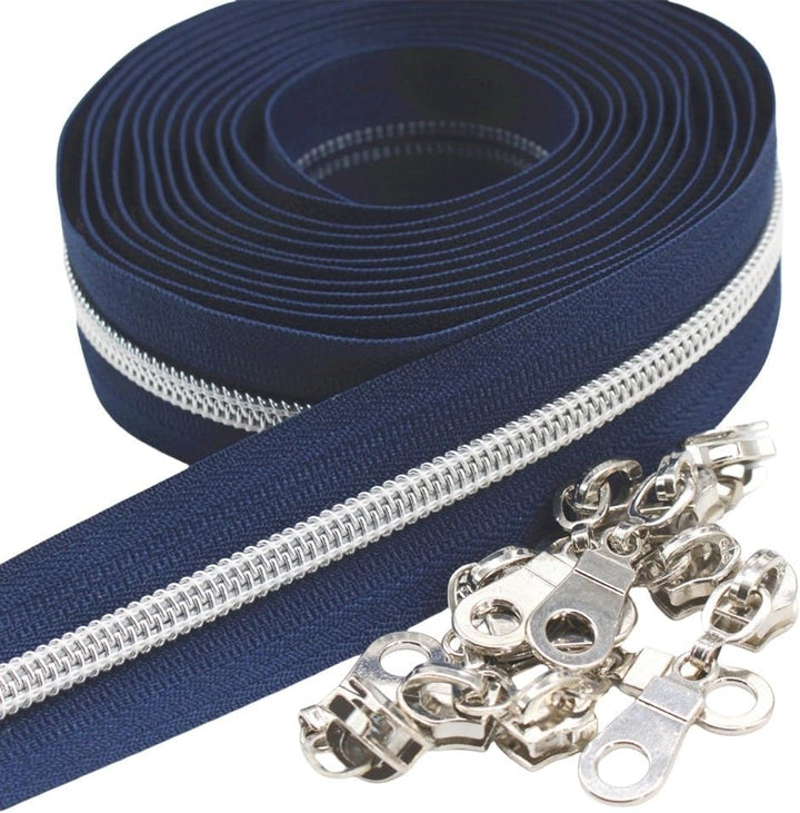 YaHoGa 9 m silberfarben endlos Reissverschluss Meterware Dunkel Blau reissverschluss 6mm-Spirale + 2