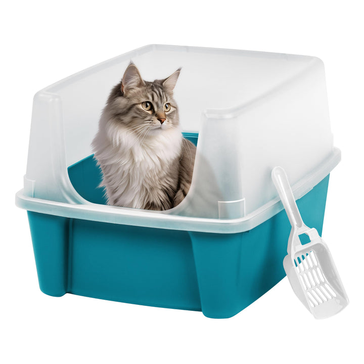 Iris Ohyama Katzenklo mit Schaufel, bis 7 kg, Blau, offen, ohne Deckel, Katzentoilette, hoher Abnehm