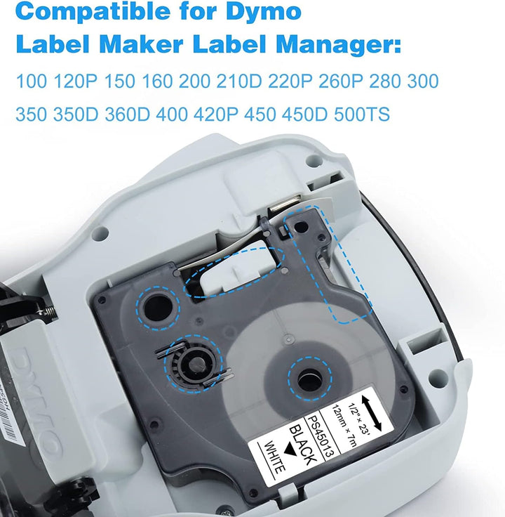 Pristar 12mm Kompatibel Schriftband für D1 45013 S0720530 1/2 Schwarz auf Weiss für LabelManager 160