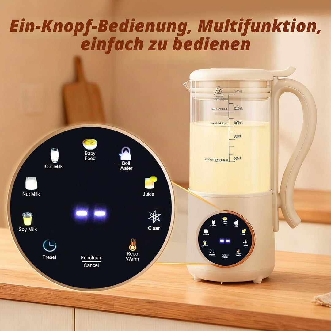 Nussmilchmaschine 1400ml, Sojamilchmaschine mit 16 Klingen &amp; 9 Funktionen, Hafermilch Maschine für M