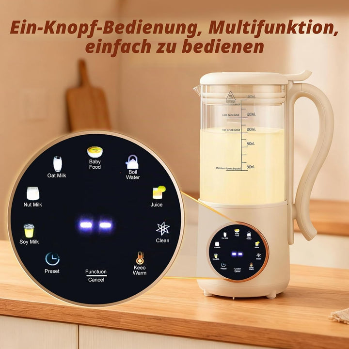 Nussmilchmaschine 1400ml, Sojamilchmaschine mit 16 Klingen &amp; 9 Funktionen, Hafermilch Maschine für M