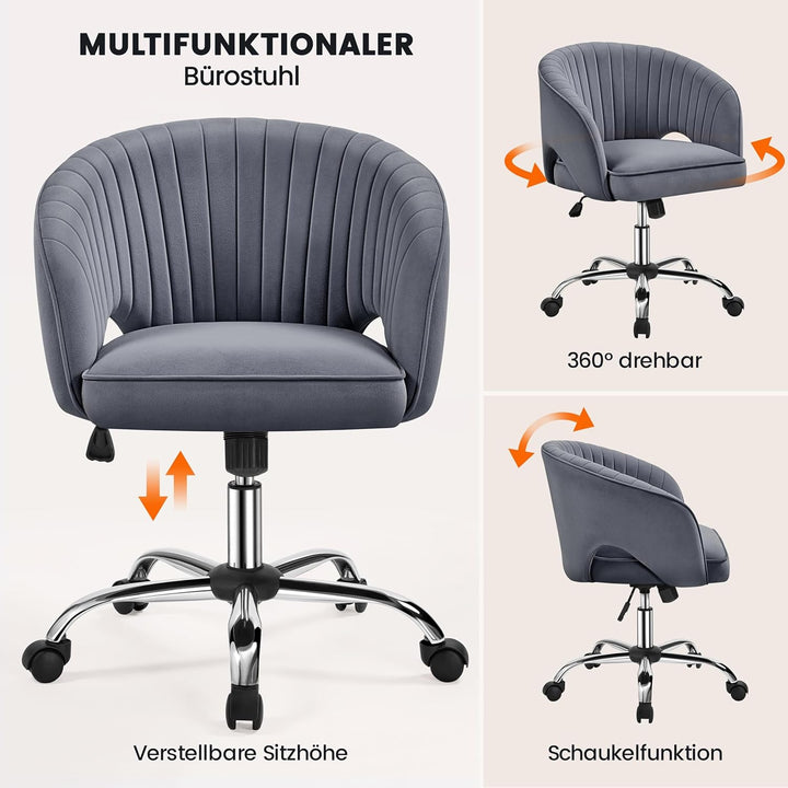 Yaheetech Bürostuhl mit Samtbezug, Ergonomischer Schreibtischstuhl mit Armlehnen, Drehstuhl mit Roll