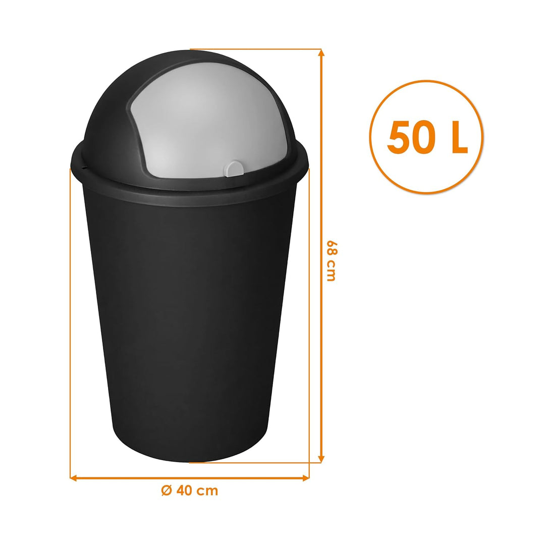 Spetebo XXL Abfalleimer mit Schiebedeckel anthrazit- 50 L - Runder Mülleimer mit Kuppel Deckel - Kos