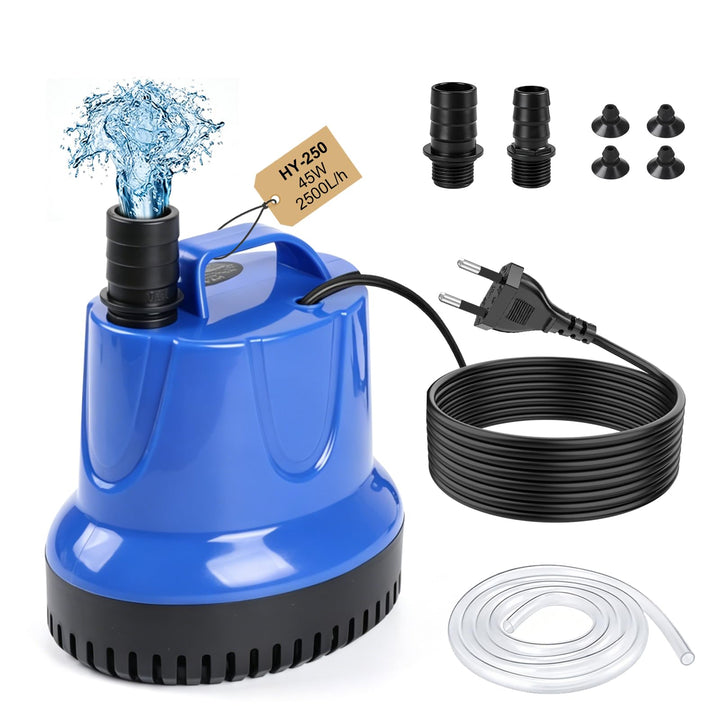 EXLECO Aquarium Pumpe 45W 2500L/H, Schmutzwasserpumpe Tauchpumpe Flachsaugend, Kleine Wasserpumpe, A