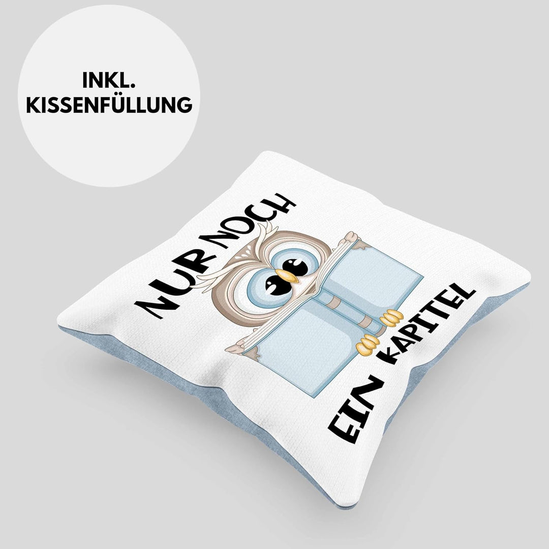 Trendation Leseratte Geschenk Kissen mit Füllung 40x40 Nur Noch EIN Kapitel Bücher Lesen Bücherwurm