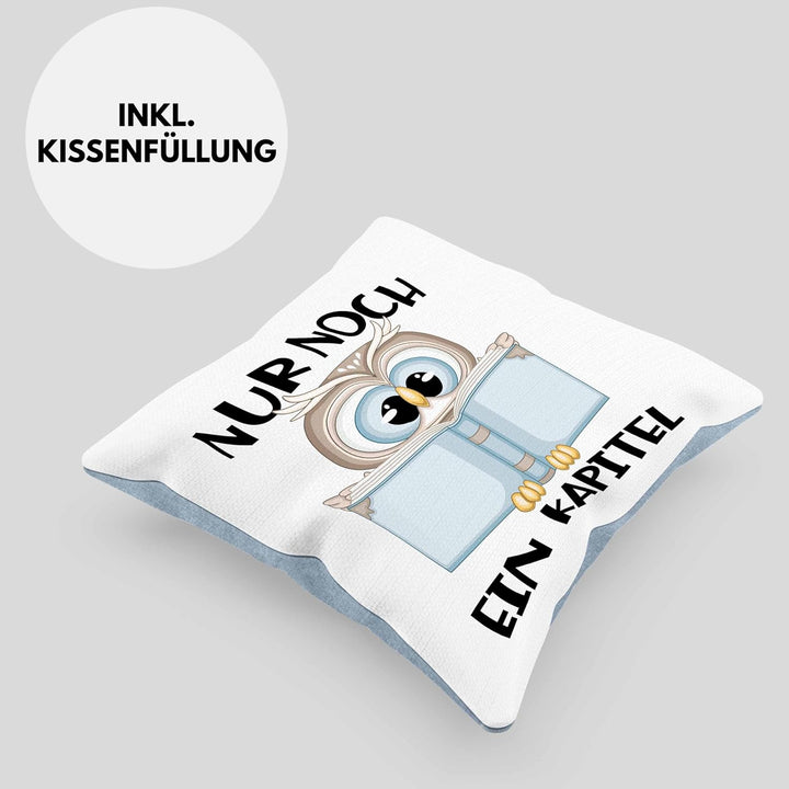 Trendation Leseratte Geschenk Kissen mit Füllung 40x40 Nur Noch EIN Kapitel Bücher Lesen Bücherwurm