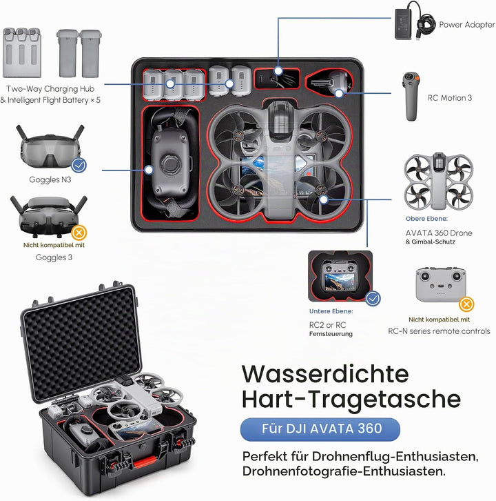 STARTRC Avata 360 Koffer, Wasserdichter Hartschalen Tasche für DJI Avata 360 Fly More Combo Zubehör