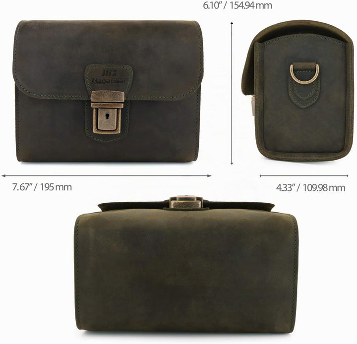 MegaGear Pebble Kameratasche - Kuriertasche aus echtem Leder für Spiegellose, Sofortbild- und DSLR K