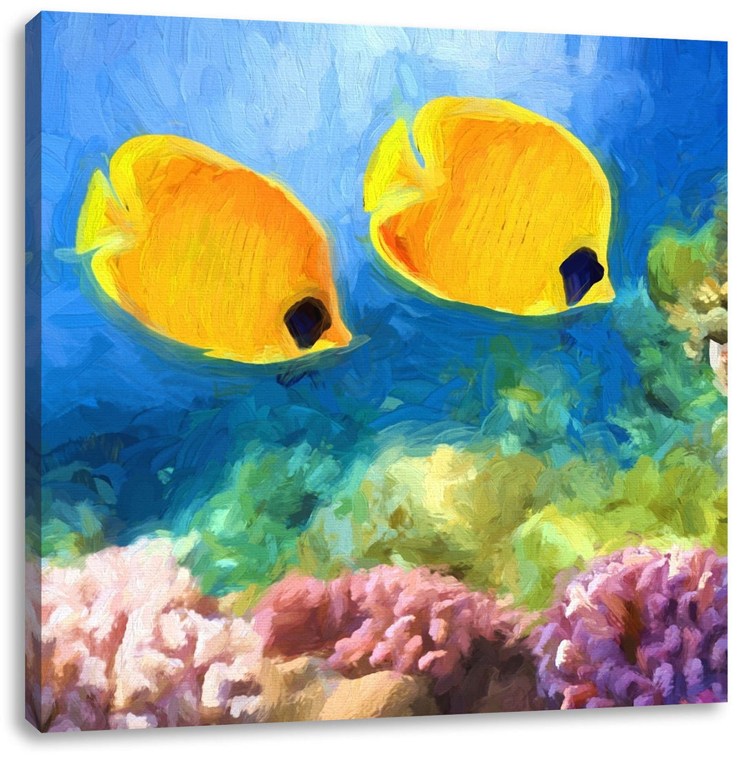 Pixxprint Fische über Korallenriff als Leinwandbild/Grösse: 70x70 cm/Wandbild/Kunstdruck/fertig besp