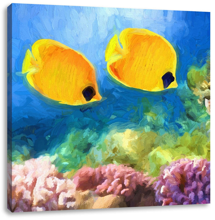 Pixxprint Fische über Korallenriff als Leinwandbild/Grösse: 70x70 cm/Wandbild/Kunstdruck/fertig besp
