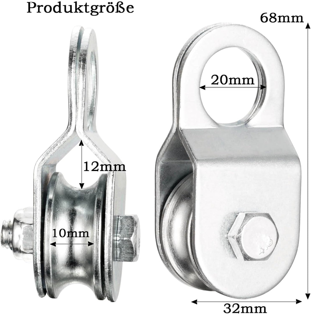 Umlenkrolle mit 2 Kugellager, Umlenkrollen für 6mm Seile Stahlseil, Tragkraft 50kg, 4 Stück 4 32mm,