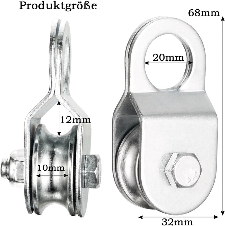 Umlenkrolle mit 2 Kugellager, Umlenkrollen für 6mm Seile Stahlseil, Tragkraft 50kg, 4 Stück 4 32mm,
