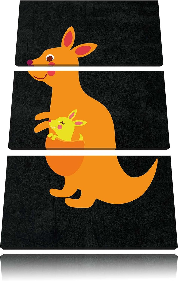 Pixxprint Niedliches Känguru als Leinwandbild/Grösse: 3 Teilig (120x80) cm/Wandbild/Kunstdruck/ferti