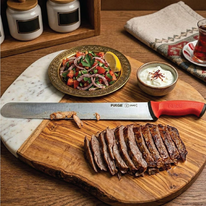 Pirge Duo Dönermesser 50 cm Rot - Aufschnittmesser - Schärfstes Döner Langmesser - Schneidemesser -