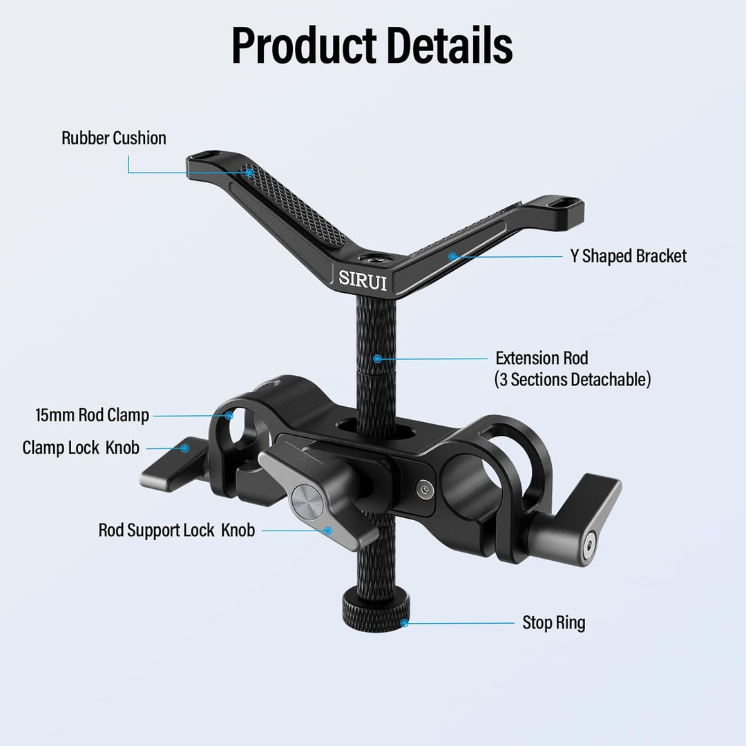 SIRUI AM-LB35 kameraobjektiv Unterstützung Lens Support, universelle 15mm Stangenklemme, 55mm Höhenv