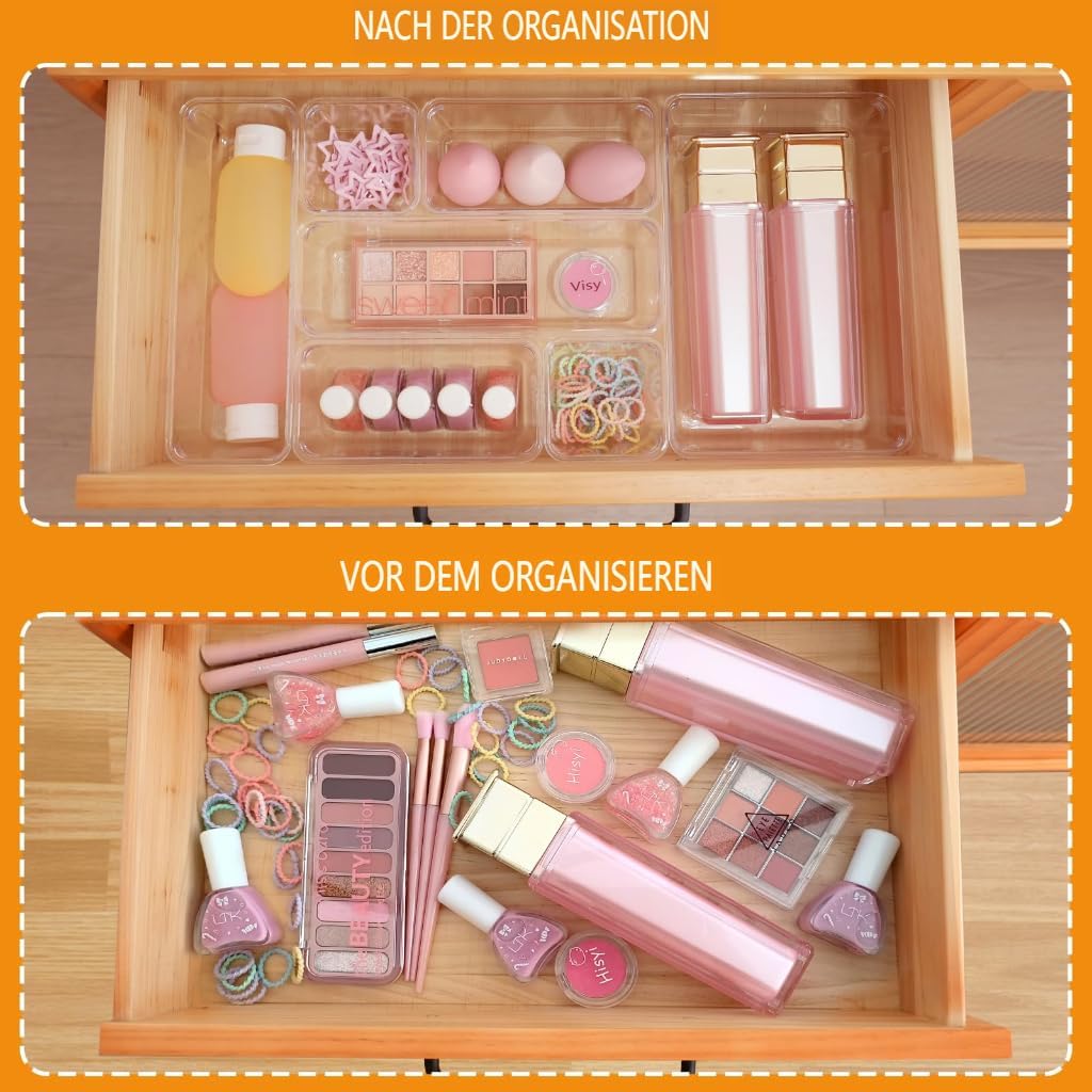 Schubladen Organizer, 25 Stück in 4 Grössen, Kunststoff, Schminktisch und Make-up Organizer, Ordnung
