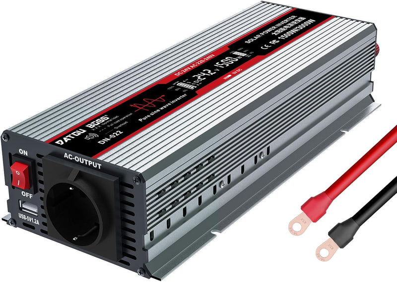 DATOUBOSS Wechselrichter 24v auf 230v Reiner Sinus 1500W/3000W Spannungswandler mit LCD-Display,USB