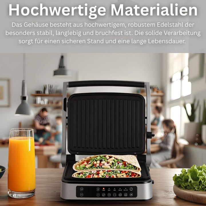 Steinborg® Kontaktgrill abnehmbare Platten mit Touch Display – Elektrischer Tischgrill & Paninigrill