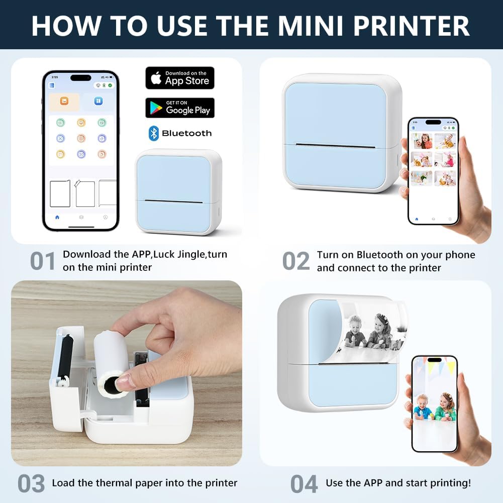 OFFCUP Mini Drucker Thermo, Kleiner Fotodrucker für Smartphone Bluetooth Taschendrucker mit 5 Papier