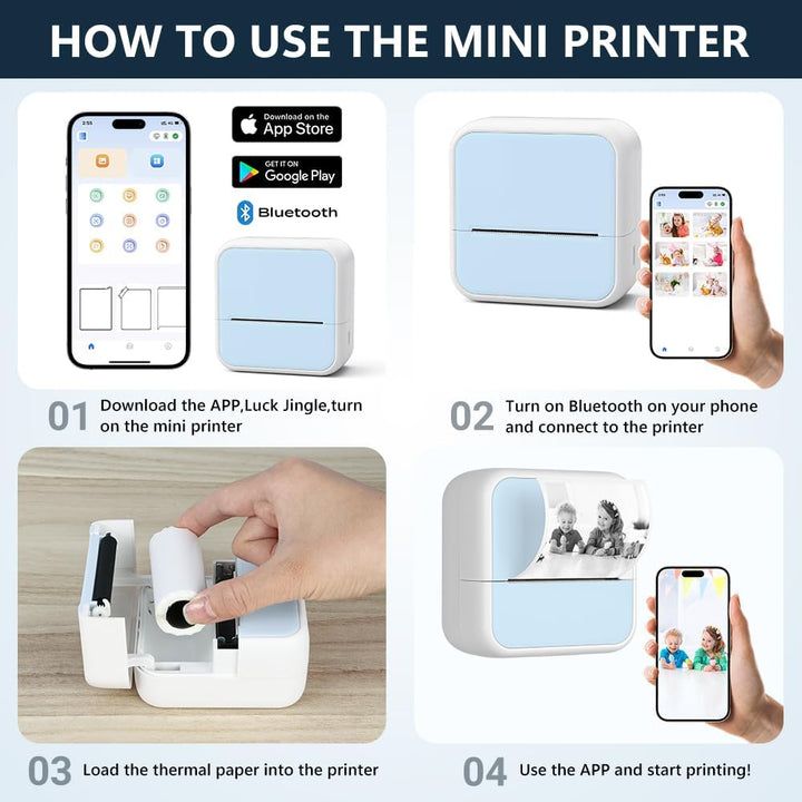 OFFCUP Mini Drucker Thermo, Kleiner Fotodrucker für Smartphone Bluetooth Taschendrucker mit 5 Papier
