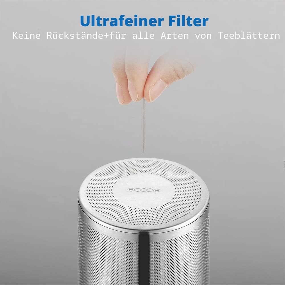 ecooe 1000mL Teekanne mit Stövchen Teebereiter Glas und Edelstahl Teewärmer Type6 Silberne Teekanne