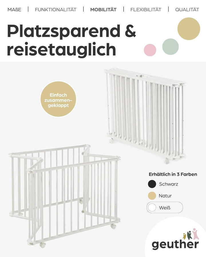 Geuther Laufgitter Lucilee 76x97 cm I höhenverstellbar I werkzeuglos montiert I gepolsteter Baby-Lau