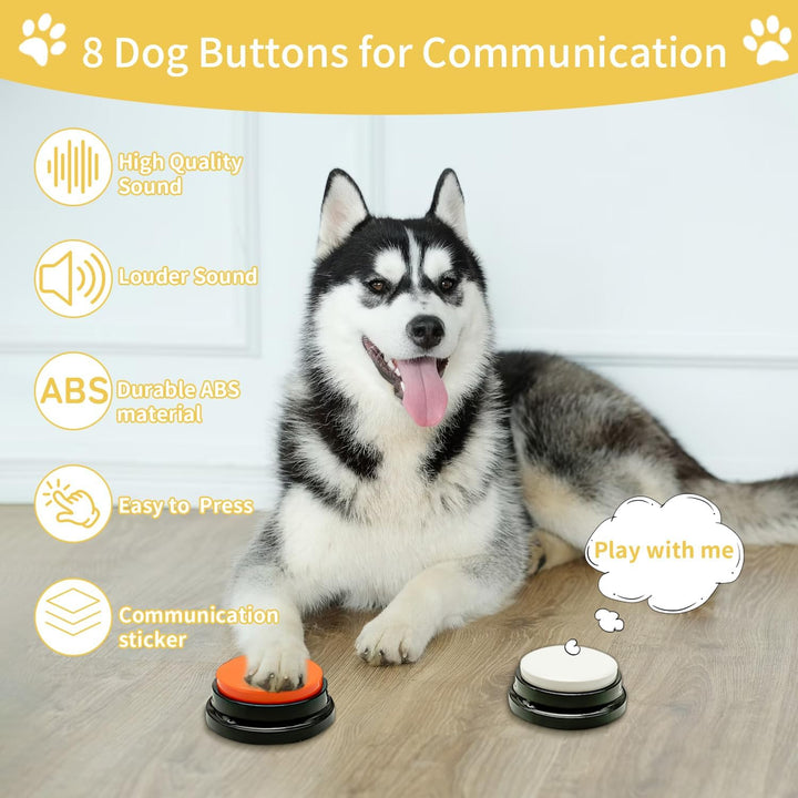 BUYVIKAY Satz von 8 Farben Hundeknöpfe,Hunde Button,Haustierknöpfe für die Kommunikation, beschreibb
