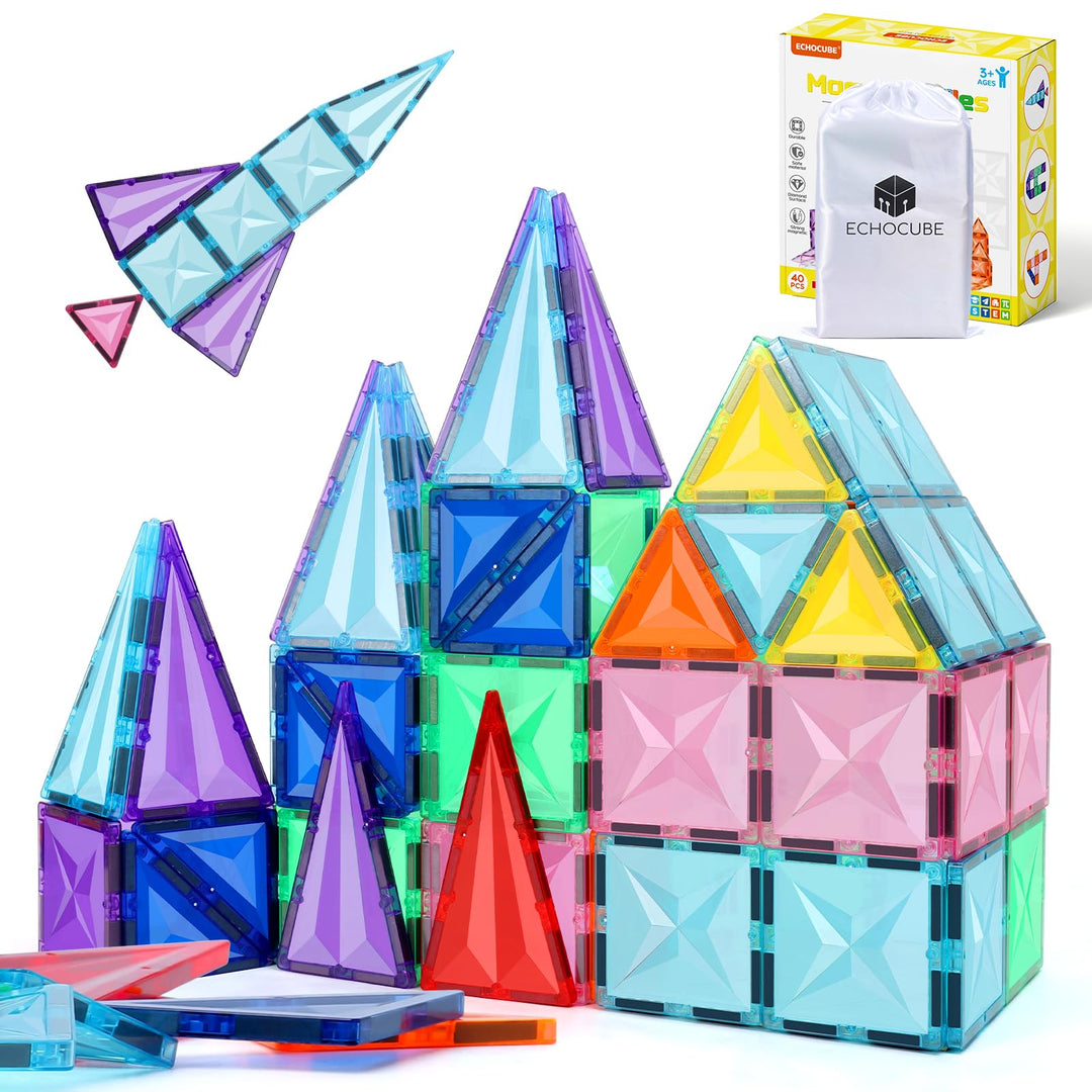Magnetbausteine, 40 STK Magnetische Bausteine für Kinder, pädagogisches Konstruktionsspielzeug mit M