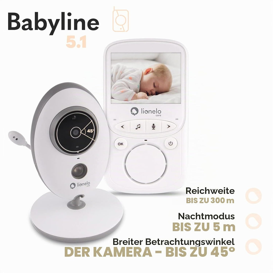 LIONELO Babyline 5.1 Babyphone mit Kamera Zweiwege-Kommunikation, Reichweite von 300 Meter, Zwei Kam
