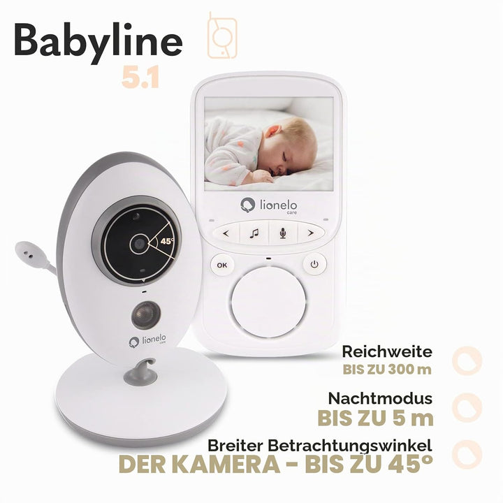 LIONELO Babyline 5.1 Babyphone mit Kamera Zweiwege-Kommunikation, Reichweite von 300 Meter, Zwei Kam