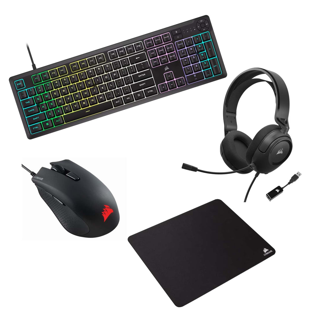 Corsair K55 Core Tastatur + Harley RGB Pro Mouse + HS35 v2 Surround Kopfhörer + MM100 Mousepad Bundl