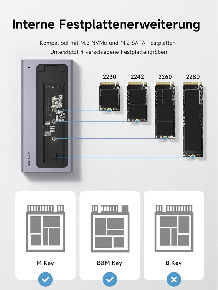 Hagibis USB-C-Hub mit M.2-SSD-Gehäuse, magnetische Abdeckung, einfache Demontage, externes Festplatt