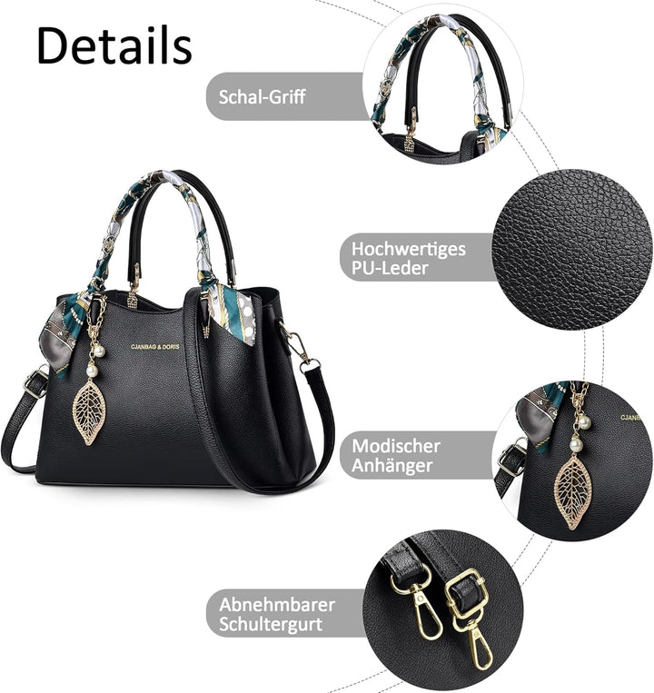DORRISO Elegant Damen Handtasche Grosse Kapazität Schultertasche mit Einzigartigem Anhänger Umhänget