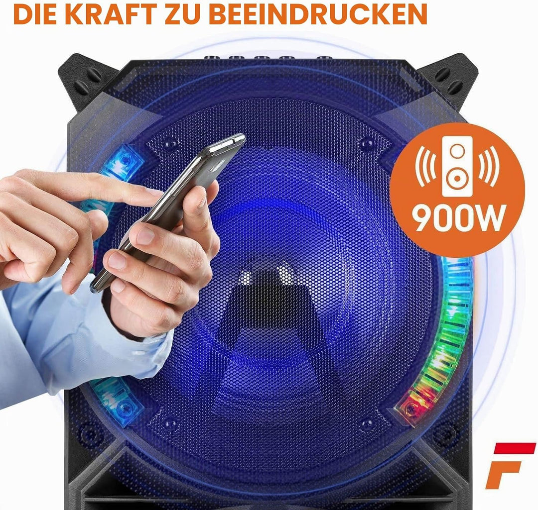 Fenton LIVE280 - Karaoke Anlage - LED Partybox Bluetooth, Musikbox Gross, Akku Integriert, 900 Watt