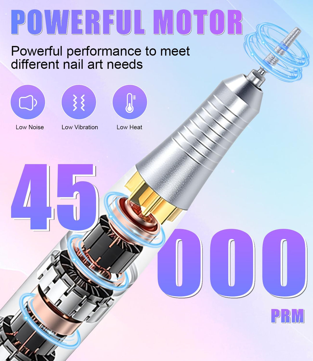 Elektrisch Nagelfräser, 45000RPM Professionelle Fräser für Gelnägel, Elektrische Nagelfeile mit Lcd-
