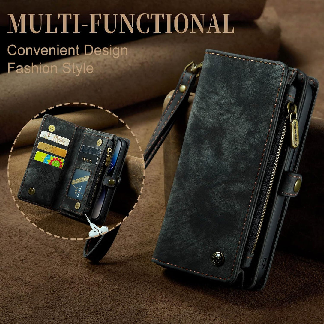 UFinetech iPhone 14 Pro Hülle, Flip Leder TPU Stossfest Kartenfach Tasche Handyhülle iPhone 14 Pro (