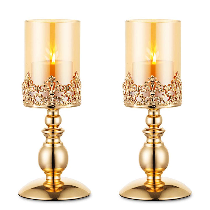 NUPTIO Säulenkerzenhalter mit Glas, 2er Set Hurricane-Kerzenhalter aus Gold Moderne Wohnkultur Gesch