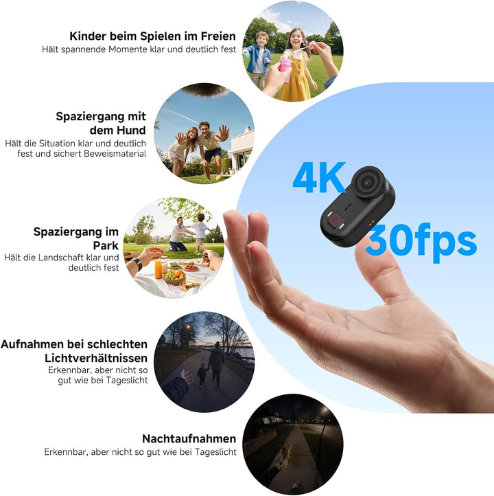 SVBONY SVGo M3 Mini Action Cam 4K, NEU Verbessert mit Ladestation, Anti-Shake Bodycam, 300 Minuten A