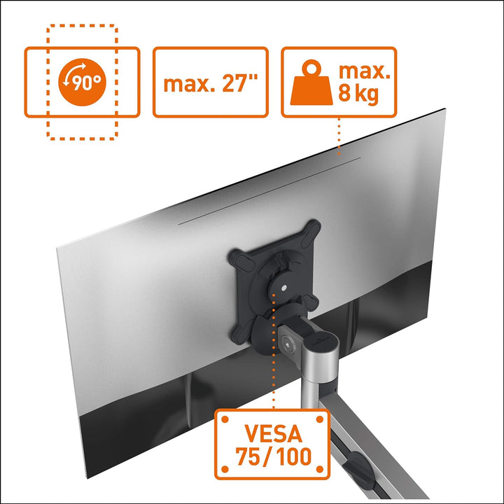 Durable Tischhalter für 1 Monitor 21-27" und 1 Tablet 7-13", mit Tischklemme, 360° drehbar, neigbar,