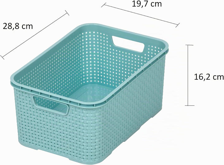 BranQ - Home essential Korb in Rattan Design 3er Set Grösse M 10 l, BPA-frei Kunststoff PP, Minze, 2