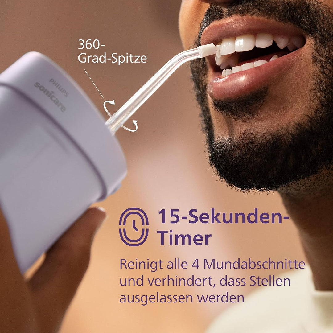 Philips Sonicare Compact Flosser 1000, tragbare Munddusche mit 3 Reinigungsprogrammen, IPX7 wasserdi