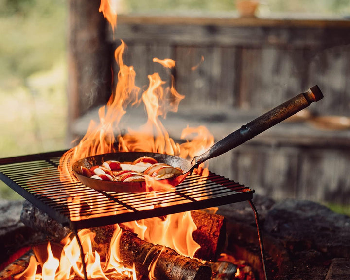 Stabilotherm Jägerpfanne mit Holz Klappgriff | zum Outdoor kochen & braten über offenem Feuer oder G