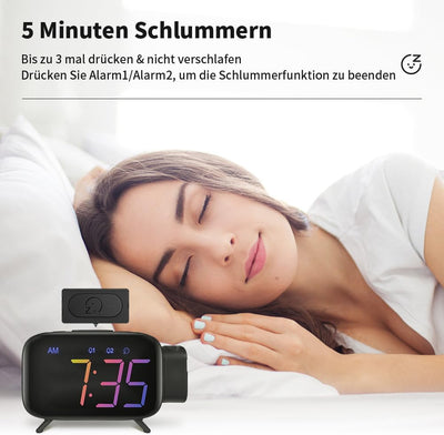 ELEHOT-Store Radiowecker mit projektion,180°Projektionswecker,12/24H Wecker Digital Snooze Funktion,