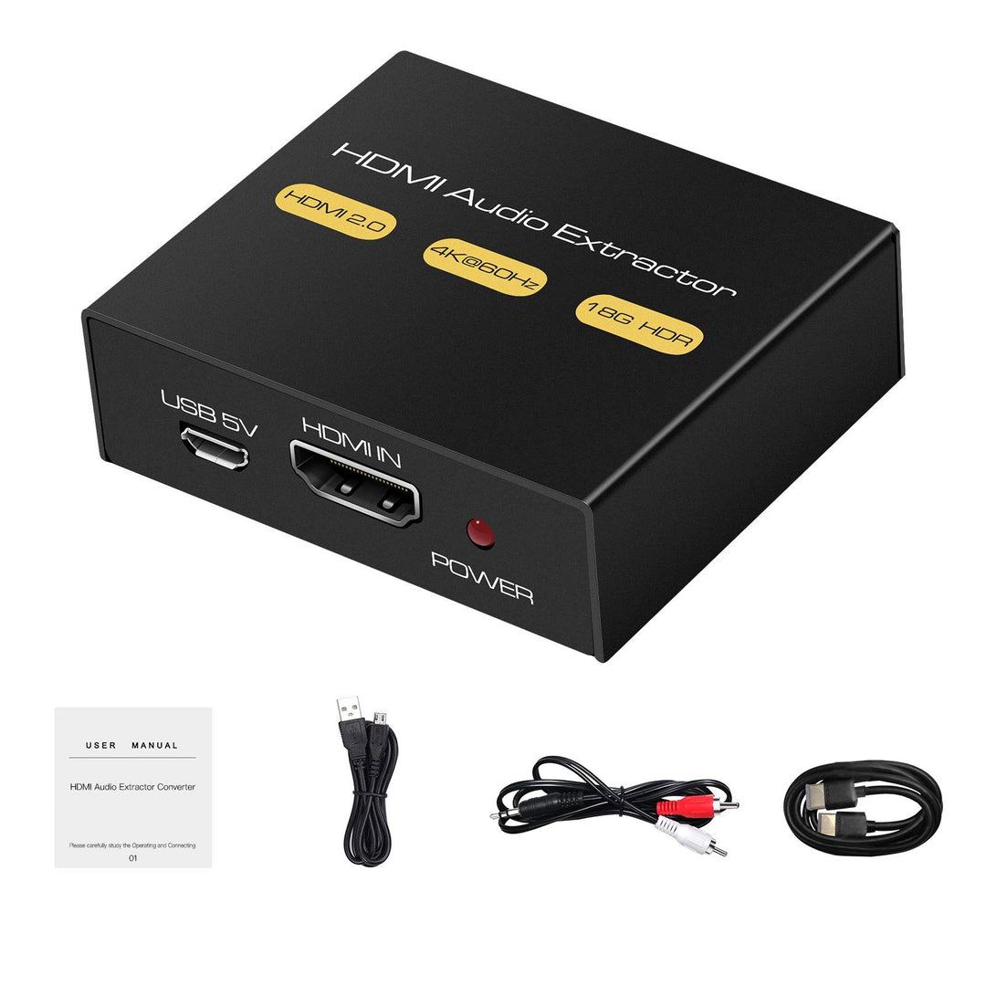 KUYiA HDMI 2.0 Audio Extractor HDMI 2.0 V auf HDMI Video und Audio Splitter Konverter mit 3,5 mm Ste
